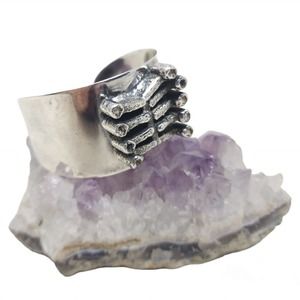 Jacob Hull Cuff Bracelet Silver Plate Ribcage Skeleton Denmark Brutalist RARE